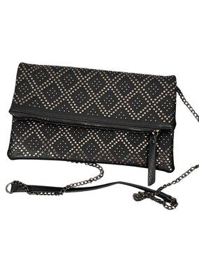 Antik Kraft Black Studded Faux Leather Crossbody Bag Chain Strap Magnetic close